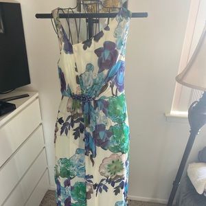 👗NINE WEST Chiffon Floral Print Multi Maxi Dress Sleeveless 👗